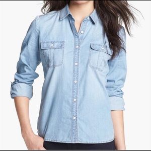 Love Sleeve Chambray Button Up Shirt